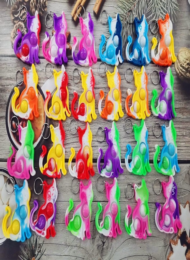 HOZKEAP 24 Packs Bulk Cat animal Backpack Mini Pop Rainbow Keychain fidgets Bubble Toys for Kids Children Classroom Students from Teacher, Birthday Party Favors - Image 2